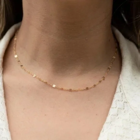 Dainty Gold Sparkle Chain Waterproof Sparkly Gold Necklace Layering Necklace - Picture 2 of 12